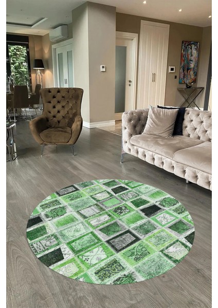 Dijital Kaymaz Yıkanabilir Patchwork Yuvarlak Balkon Mutfak Salon Halısı, N-Y-Patchwork-14-Yeşil, fiyatları
