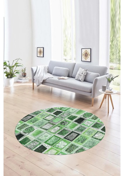 Dijital Kaymaz Yıkanabilir Patchwork Yuvarlak Balkon Mutfak Salon Halısı, N-Y-Patchwork-14-Yeşil, fırsatları