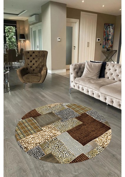 Dijital Kaymaz Yıkanabilir Patchwork Yuvarlak Balkon Mutfak Salon Halısı, N-Y-Patchwork-15-Kahve, fiyatları