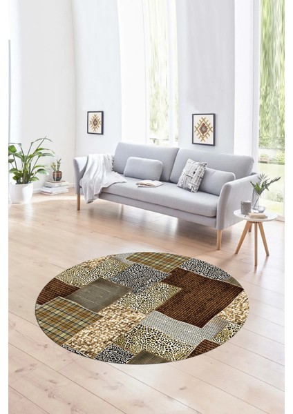 Dijital Kaymaz Yıkanabilir Patchwork Yuvarlak Balkon Mutfak Salon Halısı, N-Y-Patchwork-15-Kahve, fırsatları