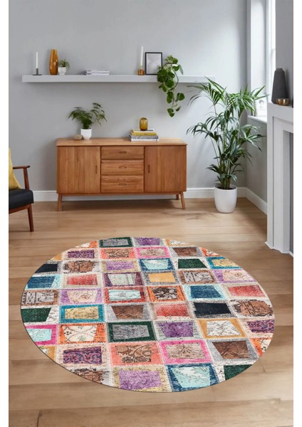 Dijital Kaymaz Yıkanabilir Patchwork Yuvarlak Balkon Mutfak Salon Halısı, N-Y-Patchwork-14-Renkli, modelleri