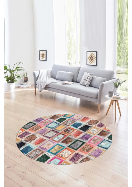 Dijital Kaymaz Yıkanabilir Patchwork Yuvarlak Balkon Mutfak Salon Halısı, N-Y-Patchwork-14-Renkli, fırsatları