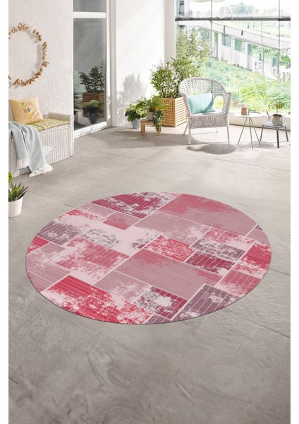 Dijital Kaymaz Yıkanabilir Patchwork Yuvarlak Balkon Mutfak Salon Halısı, N-Y-Patchwork-20-Kırmızı,