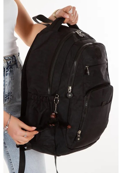 NP288 Unisex Su Geçirmez Kumaş Günlük Okul Seyahat Siyah Sırt Çantası fırsatları