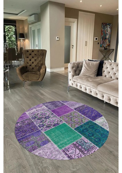 Dijital Kaymaz Yıkanabilir Patchwork Yuvarlak Balkon Mutfak Salon Halısı, N-Y-Patchwork-01-Mor, fiyatları