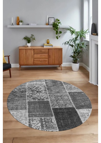 Dijital Kaymaz Yıkanabilir Patchwork Yuvarlak Balkon Mutfak Salon Halısı, N-Y-Patchwork-01-Gri, modelleri