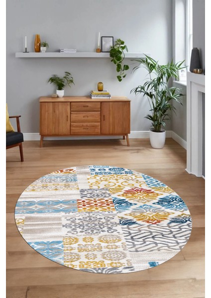Dijital Kaymaz Yıkanabilir Patchwork Yuvarlak Balkon Mutfak Salon Halısı, N-Y-Patchwork-02-Renkli, modelleri
