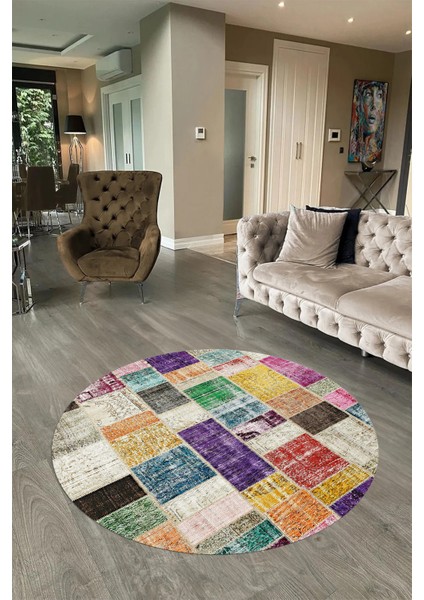 Dijital Kaymaz Yıkanabilir Patchwork Yuvarlak Balkon Mutfak Salon Halısı, N-Y-Patchwork-03-Renkli, fiyatları