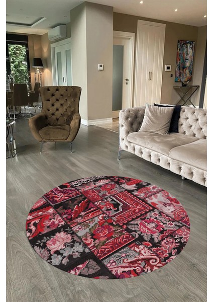 Dijital Kaymaz Yıkanabilir Patchwork Yuvarlak Balkon Mutfak Salon Halısı, N-Y-Patchwork-12-Kırmızı, fiyatları
