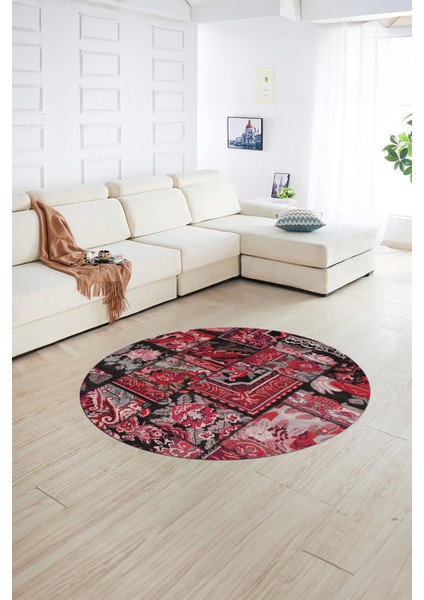 Dijital Kaymaz Yıkanabilir Patchwork Yuvarlak Balkon Mutfak Salon Halısı, N-Y-Patchwork-12-Kırmızı, indirimleri