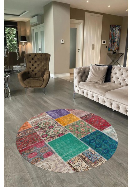 Dijital Kaymaz Yıkanabilir Patchwork Yuvarlak Balkon Mutfak Salon Halısı, N-Y-Patchwork-01-Renkli, fiyatları