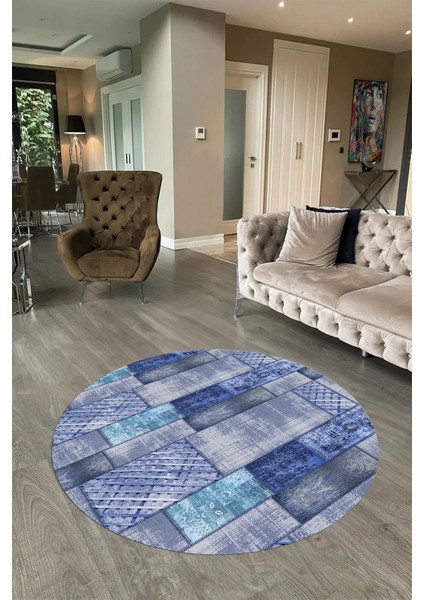 Dijital Kaymaz Yıkanabilir Patchwork Yuvarlak Balkon Mutfak Salon Halısı, N-Y-Patchwork-18-Mavi, fiyatları
