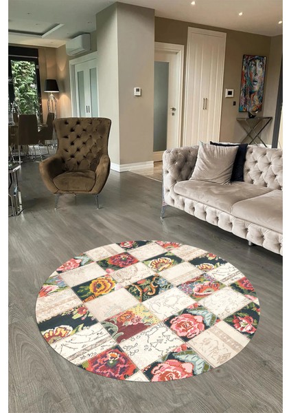 Dijital Kaymaz Yıkanabilir Patchwork Yuvarlak Balkon Mutfak Salon Halısı, N-Y-Patchwork-19-Renkli, fiyatları