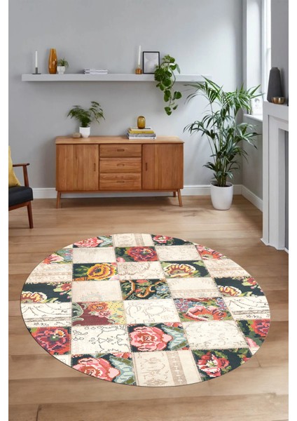 Dijital Kaymaz Yıkanabilir Patchwork Yuvarlak Balkon Mutfak Salon Halısı, N-Y-Patchwork-19-Renkli, modelleri