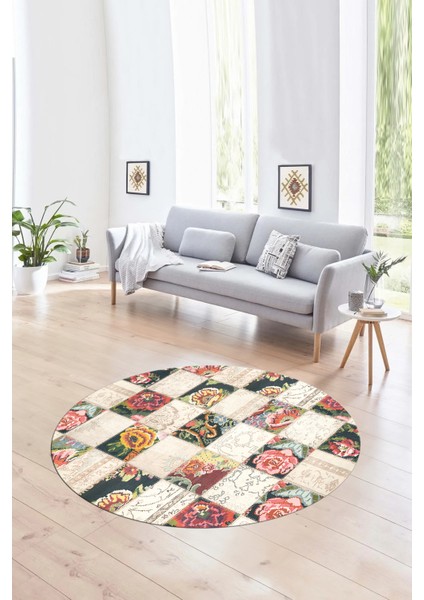 Dijital Kaymaz Yıkanabilir Patchwork Yuvarlak Balkon Mutfak Salon Halısı, N-Y-Patchwork-19-Renkli, fırsatları
