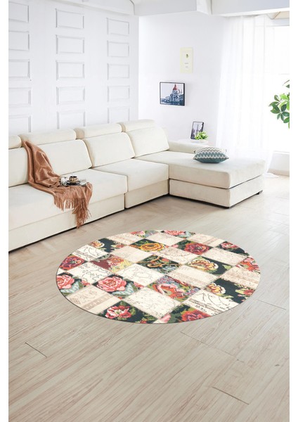 Dijital Kaymaz Yıkanabilir Patchwork Yuvarlak Balkon Mutfak Salon Halısı, N-Y-Patchwork-19-Renkli, indirimleri