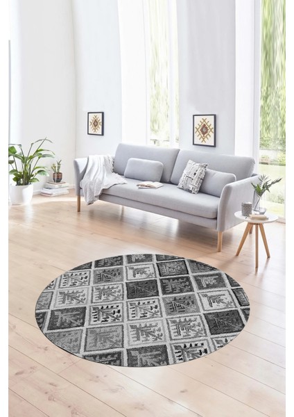 Dijital Kaymaz Yıkanabilir Patchwork Yuvarlak Balkon Mutfak Salon Halısı, N-Y-Patchwork-08-Gri, fırsatları