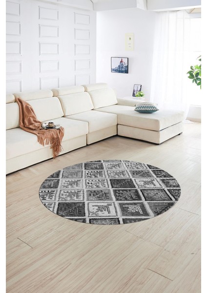 Dijital Kaymaz Yıkanabilir Patchwork Yuvarlak Balkon Mutfak Salon Halısı, N-Y-Patchwork-08-Gri, indirimleri