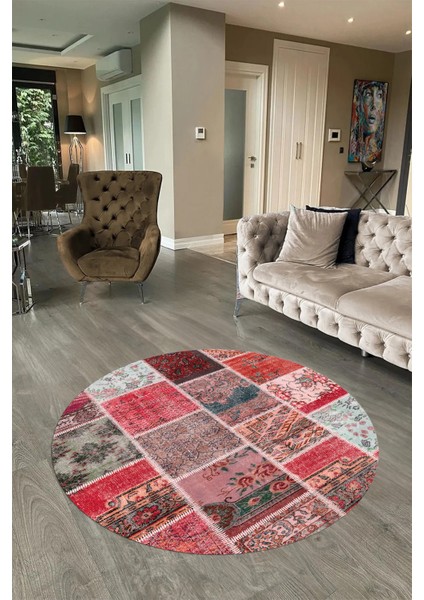Dijital Kaymaz Yıkanabilir Patchwork Yuvarlak Balkon Mutfak Salon Halısı, N-Y-Patchwork-04-Kırmızı, fiyatları