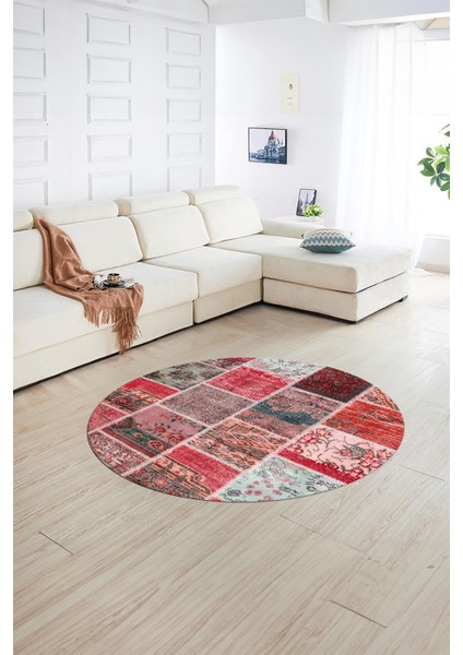 Dijital Kaymaz Yıkanabilir Patchwork Yuvarlak Balkon Mutfak Salon Halısı, N-Y-Patchwork-04-Kırmızı, indirimleri