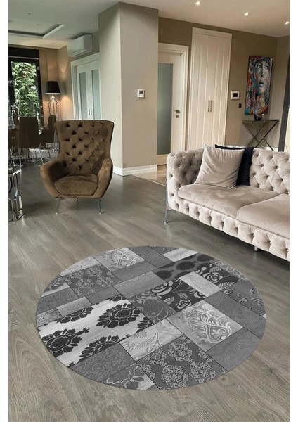 Dijital Kaymaz Yıkanabilir Patchwork Yuvarlak Balkon Mutfak Salon Halısı, N-Y-Patchwork-16-Gri, fiyatları