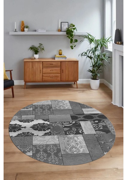 Dijital Kaymaz Yıkanabilir Patchwork Yuvarlak Balkon Mutfak Salon Halısı, N-Y-Patchwork-16-Gri, modelleri