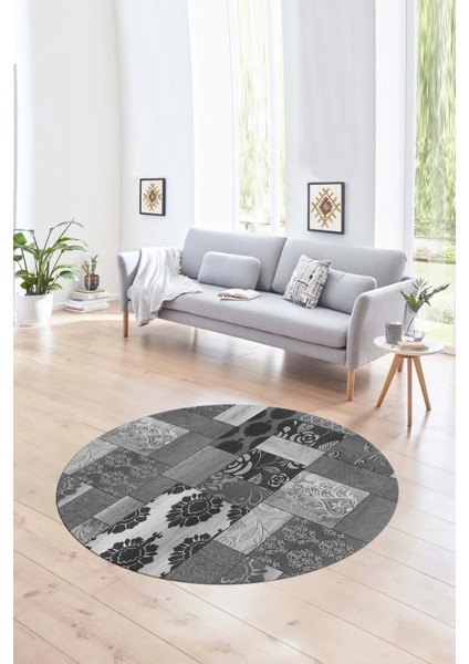 Dijital Kaymaz Yıkanabilir Patchwork Yuvarlak Balkon Mutfak Salon Halısı, N-Y-Patchwork-16-Gri, fırsatları