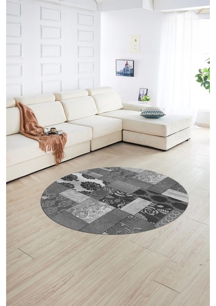 Dijital Kaymaz Yıkanabilir Patchwork Yuvarlak Balkon Mutfak Salon Halısı, N-Y-Patchwork-16-Gri, indirimleri