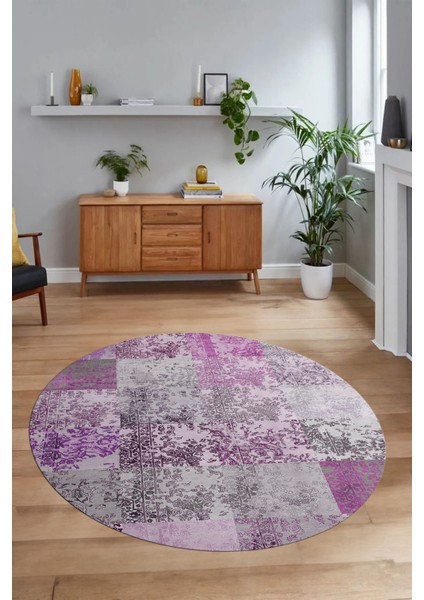 Dijital Kaymaz Yıkanabilir Patchwork Yuvarlak Balkon Mutfak Salon Halısı, N-Y-Patchwork-17-Pembe, modelleri