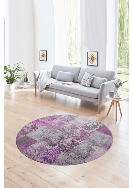 Dijital Kaymaz Yıkanabilir Patchwork Yuvarlak Balkon Mutfak Salon Halısı, N-Y-Patchwork-17-Pembe, fırsatları