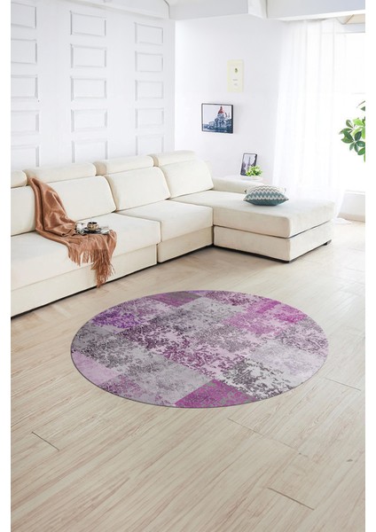 Dijital Kaymaz Yıkanabilir Patchwork Yuvarlak Balkon Mutfak Salon Halısı, N-Y-Patchwork-17-Pembe, indirimleri