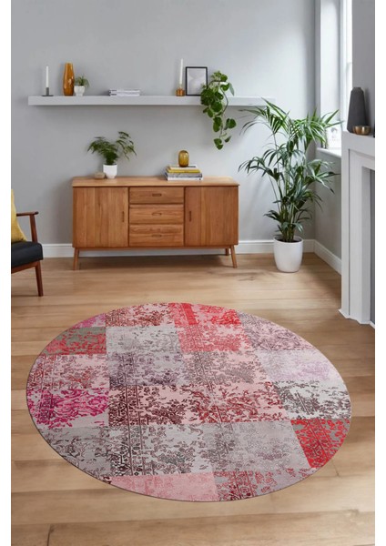 Dijital Kaymaz Yıkanabilir Patchwork Yuvarlak Balkon Mutfak Salon Halısı, N-Y-Patchwork-17-Kırmızı, modelleri