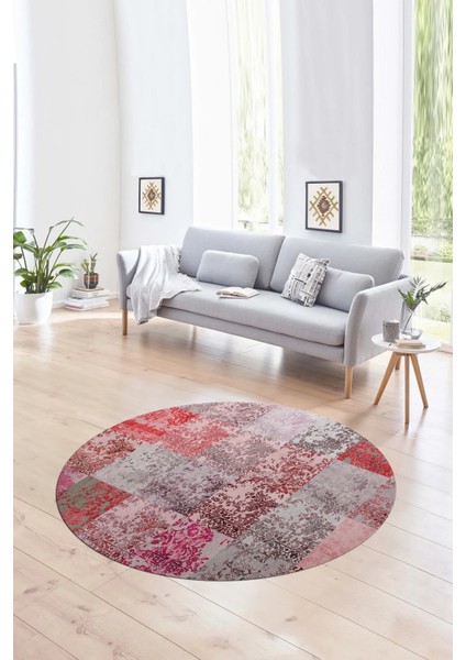 Dijital Kaymaz Yıkanabilir Patchwork Yuvarlak Balkon Mutfak Salon Halısı, N-Y-Patchwork-17-Kırmızı, fırsatları