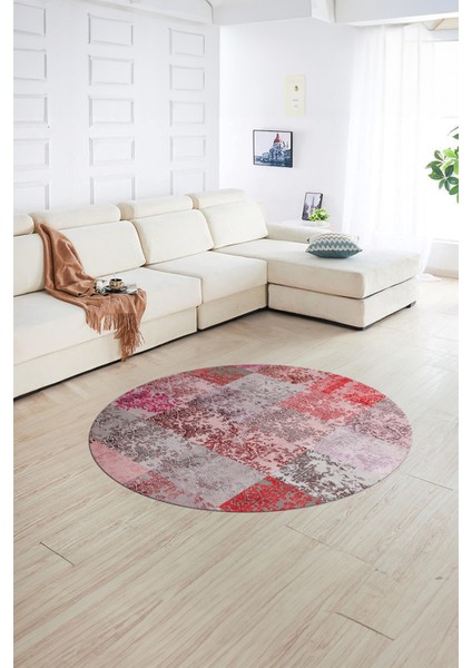Dijital Kaymaz Yıkanabilir Patchwork Yuvarlak Balkon Mutfak Salon Halısı, N-Y-Patchwork-17-Kırmızı, indirimleri