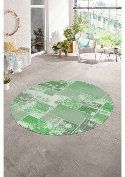 Dijital Kaymaz Yıkanabilir Patchwork Yuvarlak Balkon Mutfak Salon Halısı, N-Y-Patchwork-20-Yeşil,