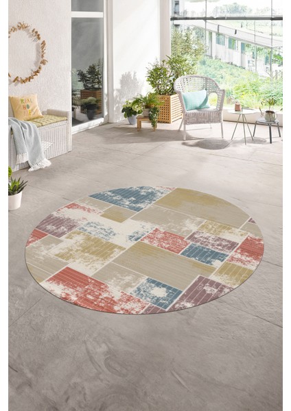 Dijital Kaymaz Yıkanabilir Patchwork Yuvarlak Balkon Mutfak Salon Halısı, N-Y-Patchwork-20-Renkli,