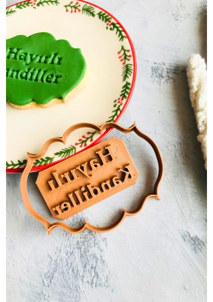 7x9 cm Hayırlı Kandiller Yazılı Hamur Şekillendirici / Kurabiye Kalıbı/seramik/polimer Kil