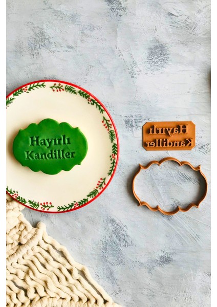 7x9 cm Hayırlı Kandiller Yazılı Hamur Şekillendirici / Kurabiye Kalıbı/seramik/polimer Kil