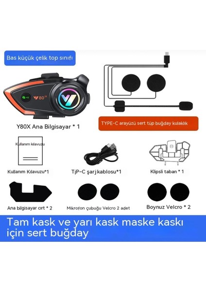 Motosiklek Kask Kulaklık Bluetooth 5.0 Işıklı Motorsiklet Interkom