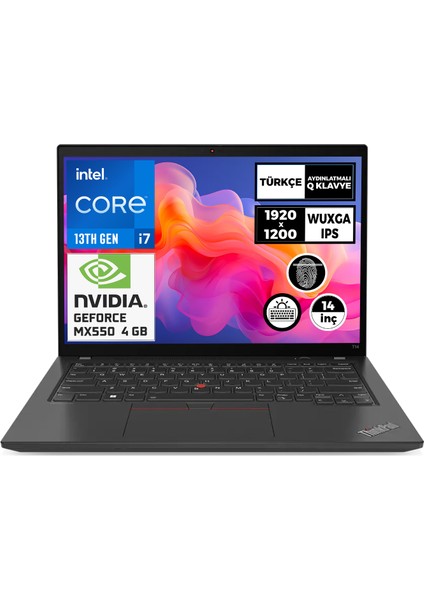 Thinkpad T14 Gen 4 I7-1360P 16GB 512GB 4gb MX550 14" Wuxga Freedos Taşınabilir Bilgisayar 21HD00Q9TX