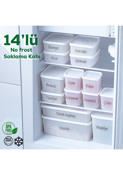 Etiketli 14 Lü Çok Amaçlı -20°c Derin Dondurucu Gıda Erzak Saklama Kabı Seti