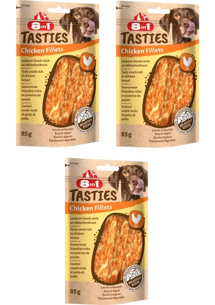 Tasties Chicken Fillets Tavuklu Fileto Köpek Ödülü 85 Gr. x 3 Adet