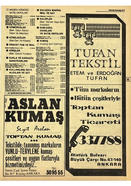 Ankara 1986 Meslek Reklam Ilanı Efemera S247