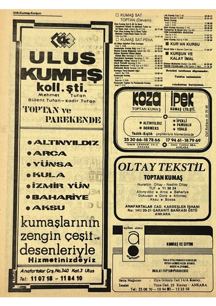 Ankara 1986 Meslek Reklam Ilanı Efemera S247 fiyatları