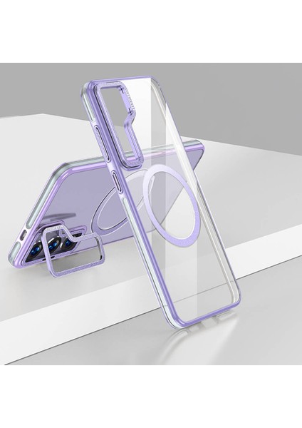 Samsung Galaxy S24 Plus Kılıf Wlons Magsafeli Renkli Çerçeve Standlı Efsane Kapak Mor