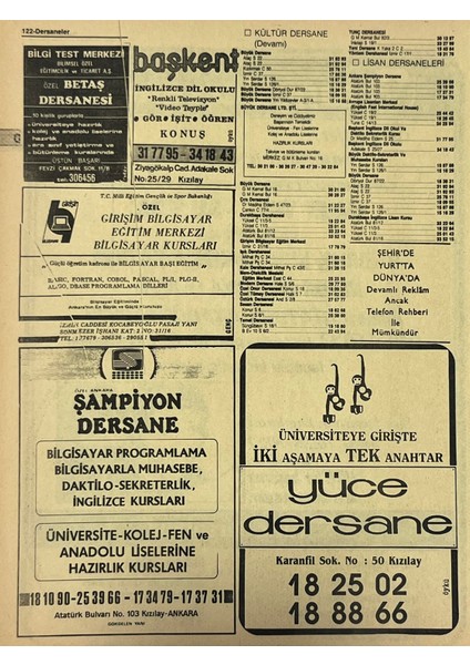 Ankara 1986 Meslek Reklam Ilanı Efemera S121 fiyatları