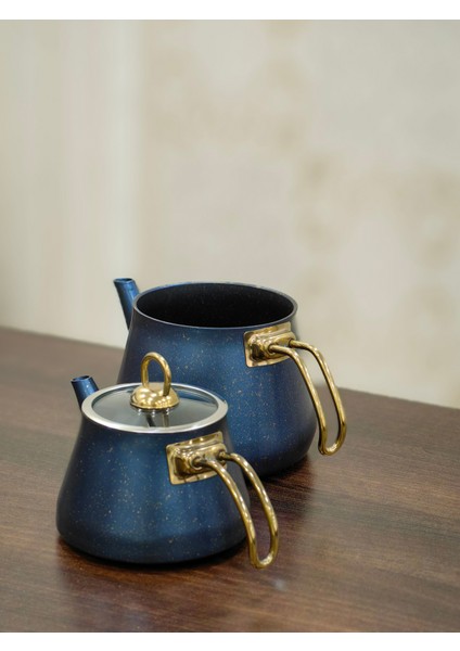 Granit Granit Kaplama Gold Kulplu Cam Kapak Çaydanlık Mavi Mavi 2 - 2,99 L fiyatları