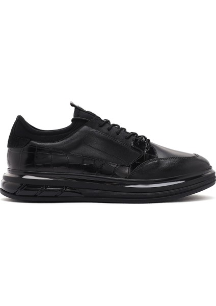 Erkek Siyah Bağcıklı Deri Casual Sneaker 24SFD636018