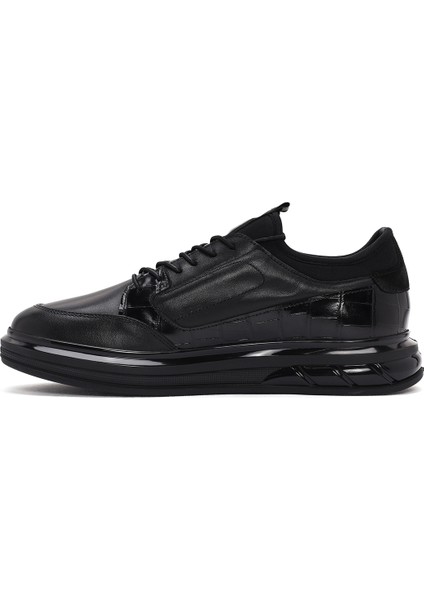 Erkek Siyah Bağcıklı Deri Casual Sneaker 24SFD636018