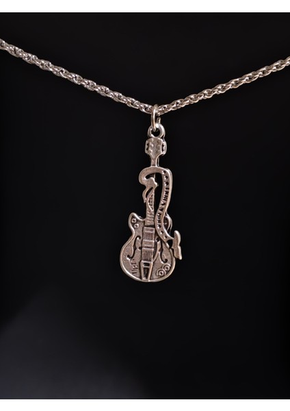 Antik Gümüş Kaplama Gitar Müzik Rock Unisex Sembol Tasarım Kolye